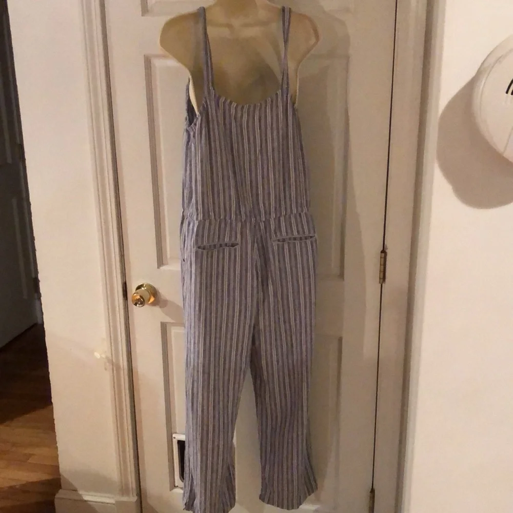 Rails size large sleeveless blue & white stripe jumpsuit with drawstring waist